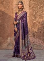 Viscose Silk Purple Traditional Wear Kalamkari Print Saree